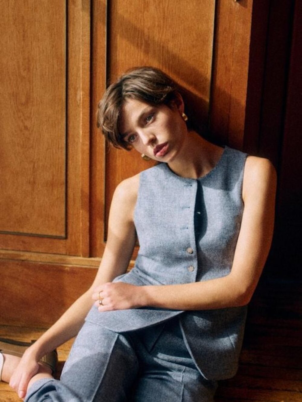 Sezane x MDLO Belen Vintage Blue Sleeveless Jacket Size 14 (FR 46)